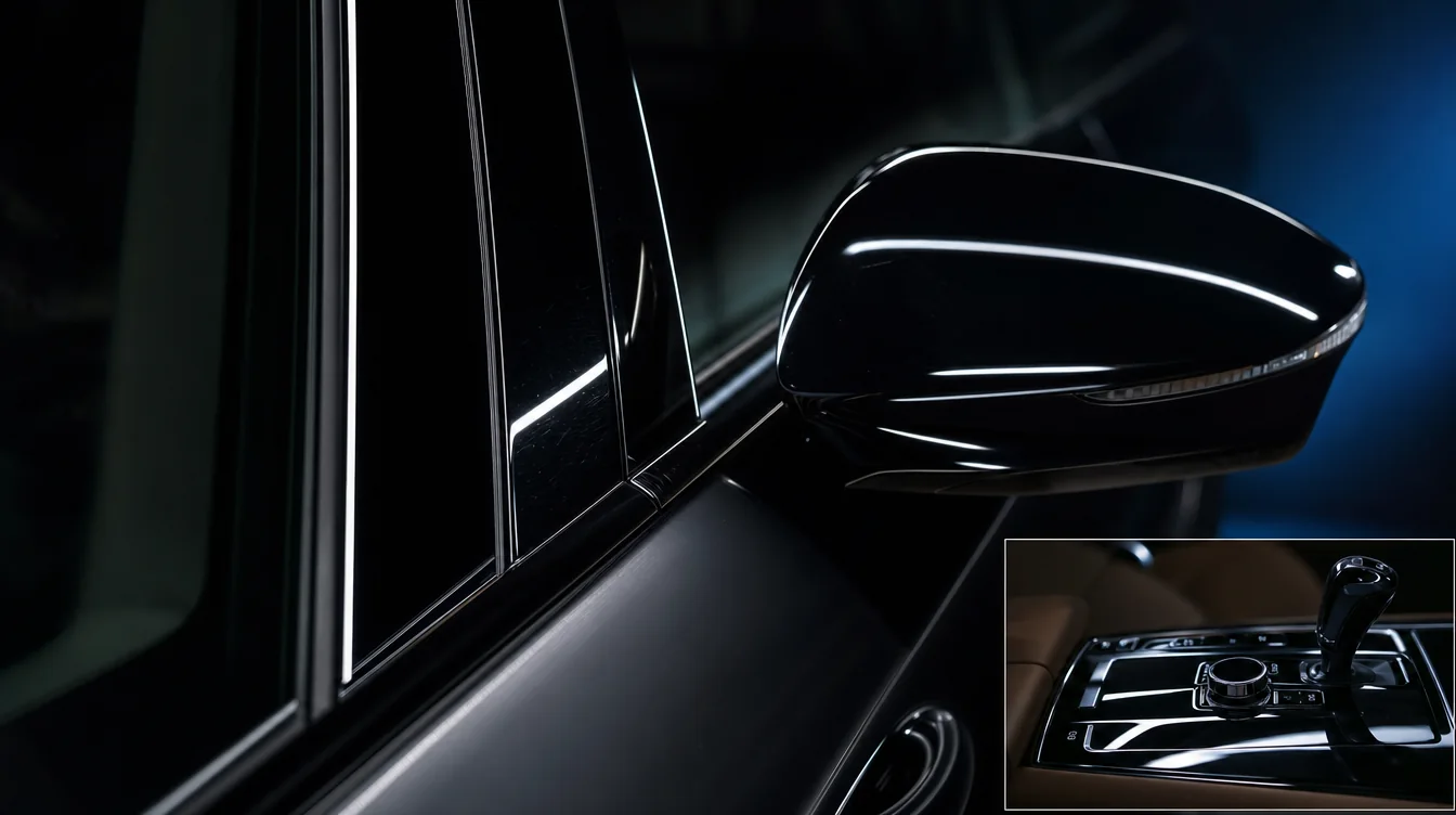 Acabado PPF Piano Black: pilares y espejo en negro brillo profundo